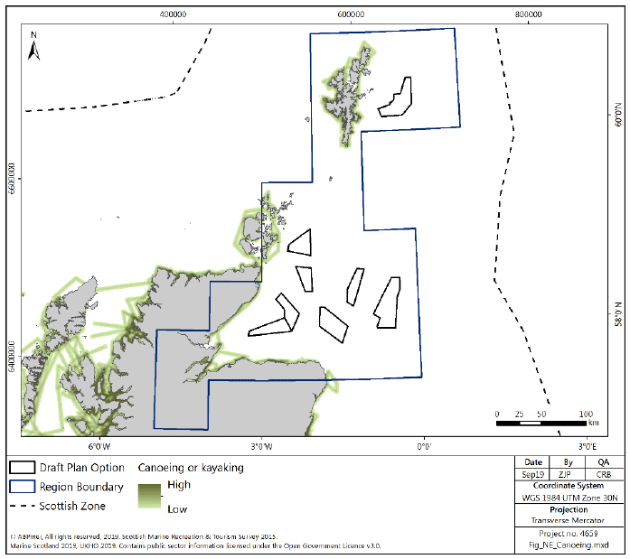 Figure 210 North East region: canoeing and kayaking activity density Figure 210 North East region: canoeing and kayaking activity density
