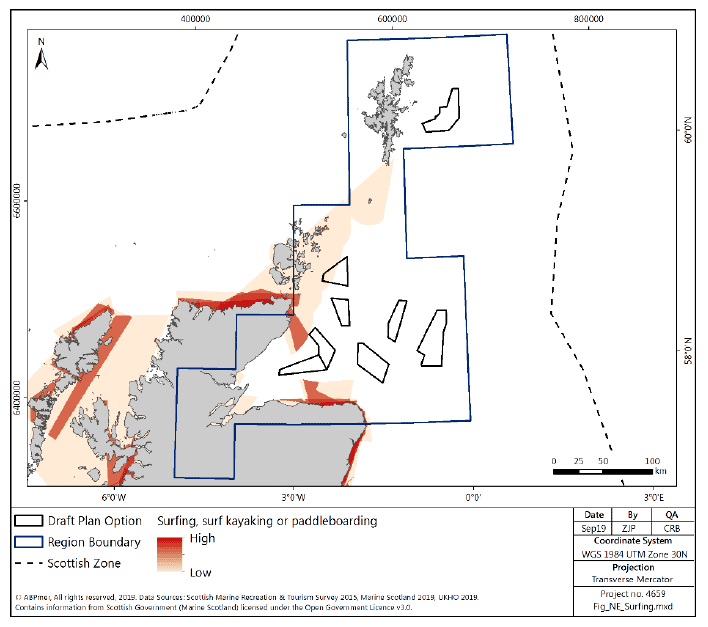 Figure 211 North East region: surfing, surf kayaking and paddleboarding activity density Figure 211 North East region: surfing, surf kayaking and paddleboarding activity density