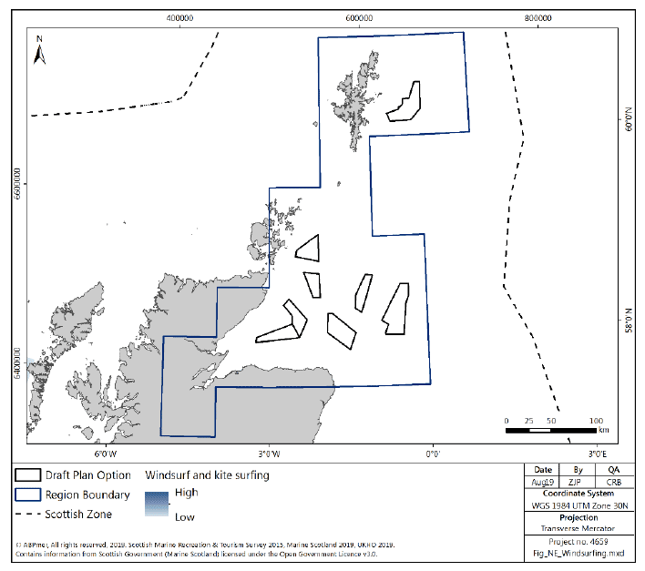 Figure 212 North East region: windsurfing and kitesurfing activity density Figure 212 North East region: windsurfing and kitesurfing activity density