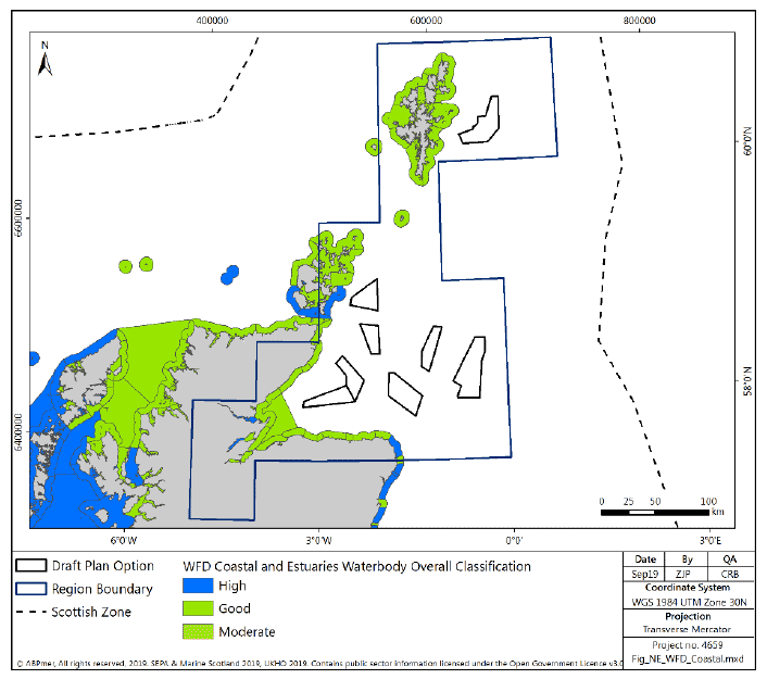 Figure 218 North East region: WFD coastal and transitional waterbody classifications Figure 218 North East region: WFD coastal and transitional waterbody classifications