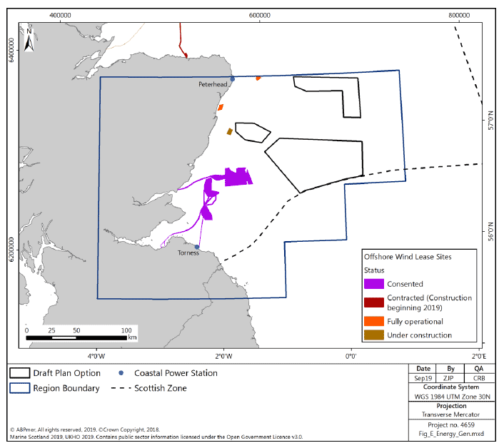 Figure 230 East region: current, planned and potential future offshore energy generation infrastructure Figure 230 East region: current, planned and potential future offshore energy generation infrastructure