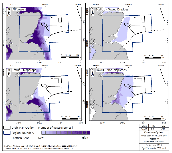 Figure 239 Number of vessels for under-15m vessels in the East region, all gears and mobile demersal gears, from ScotMap Figure 239 Number of vessels for under-15m vessels in the East region, all gears and mobile demersal gears, from ScotMap