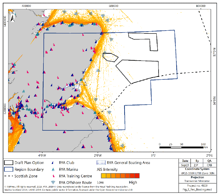 Figure 248 East region: recreational boating facilities and recreational boating density (from 2015 AIS data) Figure 248 East region: recreational boating facilities and recreational boating density (from 2015 AIS data)