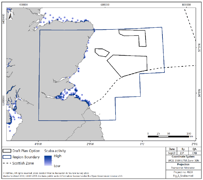 Figure 250 East region: scuba diving activity density Figure 250 East region: scuba diving activity density