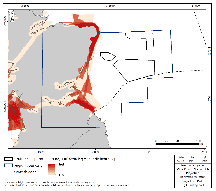 Figure 252 East region: surfing, surf kayaking and paddleboarding activity density Figure 252 East region: surfing, surf kayaking and paddleboarding activity density