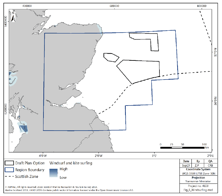 Figure 253 East region: windsurfing and kitesurfing activity density Figure 253 East region: windsurfing and kitesurfing activity density