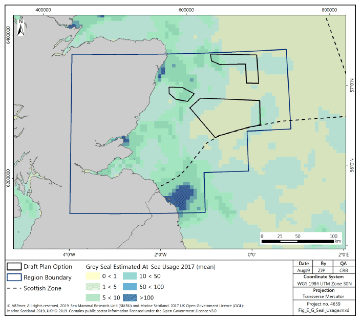 Figure 264 East region: grey seal at sea usage Figure 264 East region: grey seal at sea usage