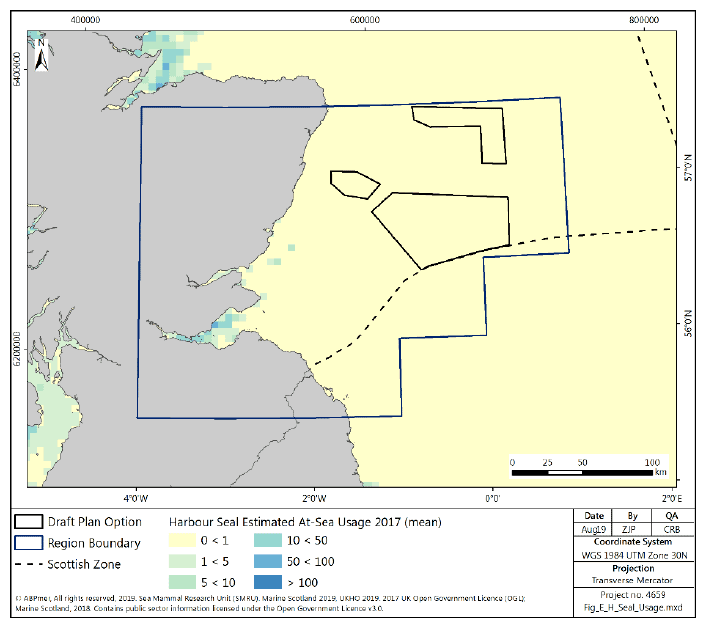 Figure 265 East region: harbour seal at sea usage Figure 265 East region: harbour seal at sea usage