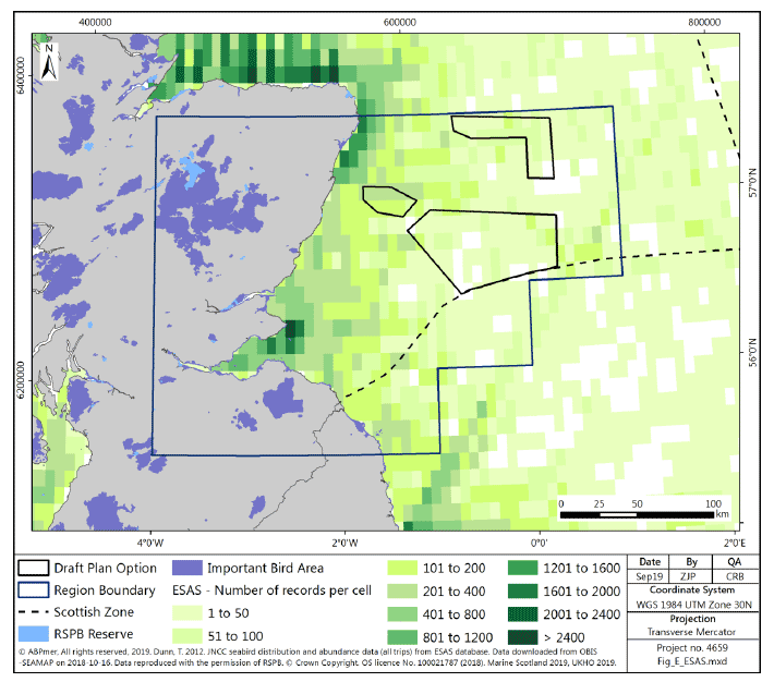 Figure 266 East region: ESAS records per 0.1 degree cell Figure 266 East region: ESAS records per 0.1 degree cell