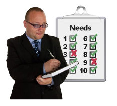 Person holding pen and notebook, with a checklist of needs at right hand side of picture Person holding pen and notebook, with a checklist of needs at right hand side of picture