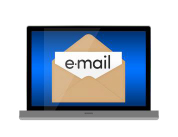 open laptop with a picture of an open envelope, showing a document with email written on it open laptop with a picture of an open envelope, showing a document with email written on it
