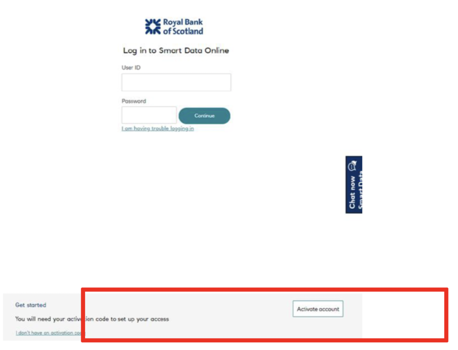 
Brief description – ‘ RBS Smart Data Online log in home screen’
