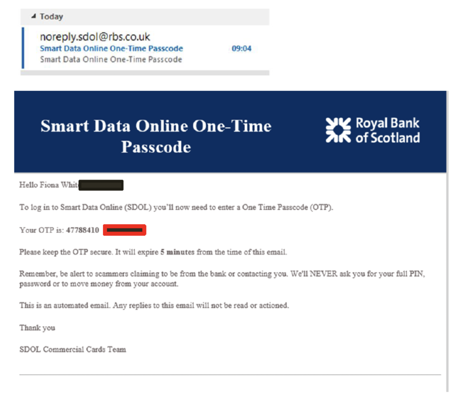  ‘ RBS Smart Data Online account email One Time Passcode‘ RBS Smart Data Online account email One Time Passcode email‘