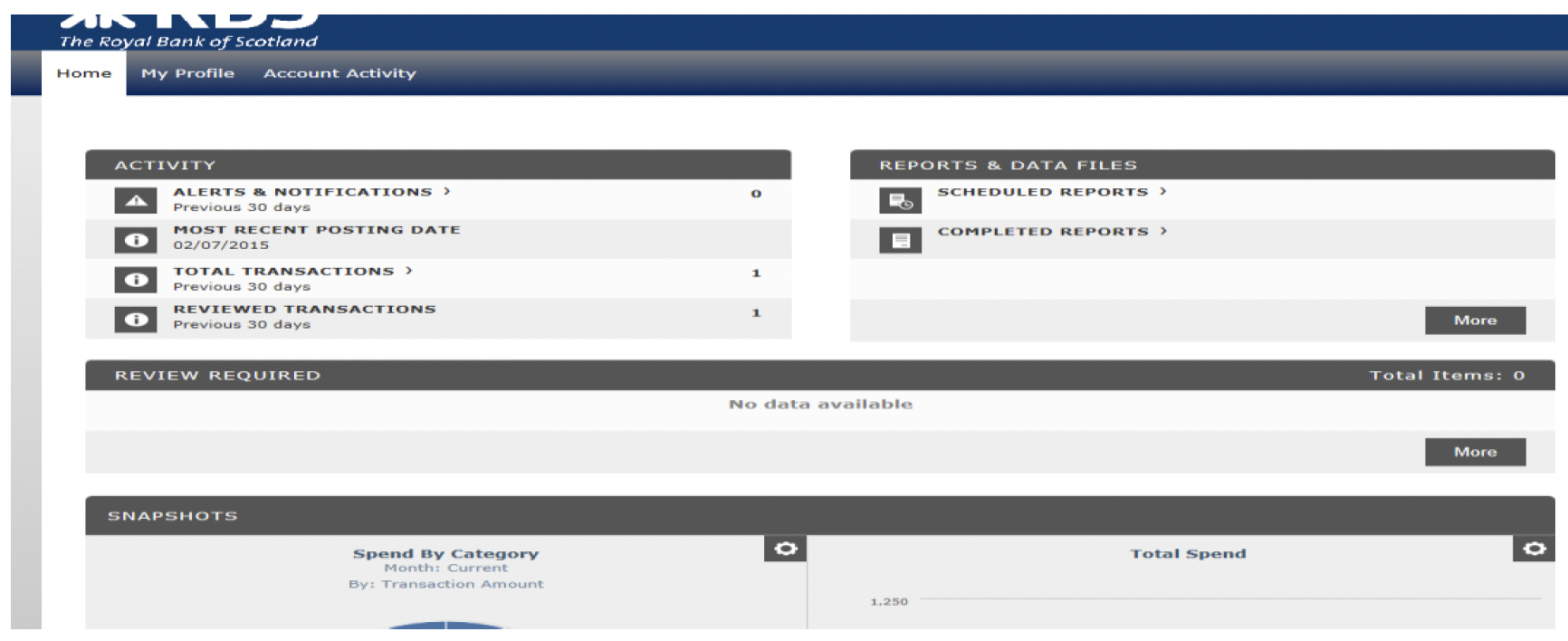 RBS Smart Data Online account Homepage‘
