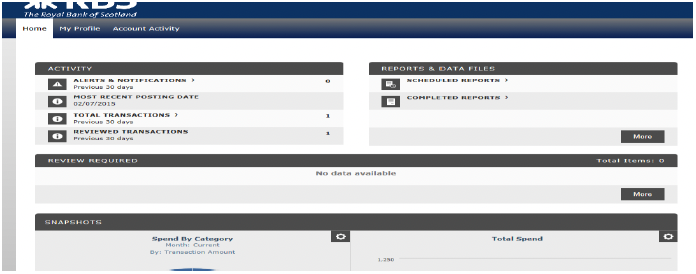 RBS Smart Data Online account Homepage