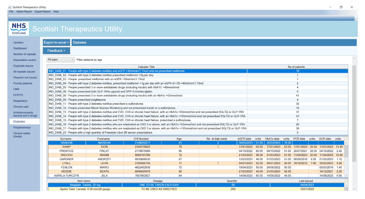 Screenshot from a sample STU search