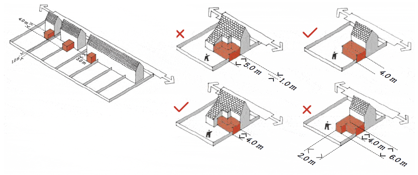 Illustrations of a terraced house extension, side extensions and rear extensions