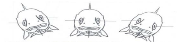 Conscious fish image:   Drawing of conscious fish - detailing that the eyes remain on the same plane when  rotated.