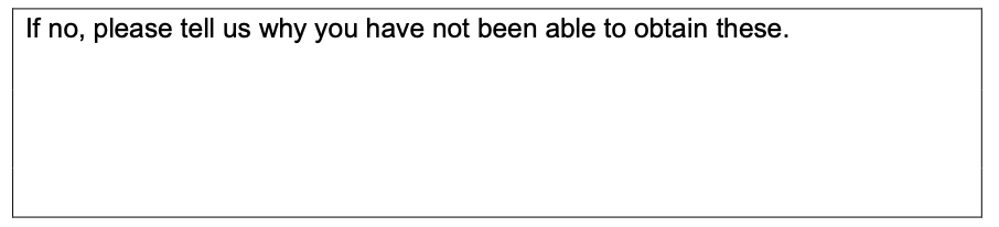 Image of text box to provide the reason why no decision in principle is available if the applicant does not have one.  
