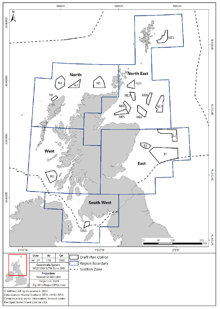 Figure 4 RLG offshore wind regions and draft plan option areas