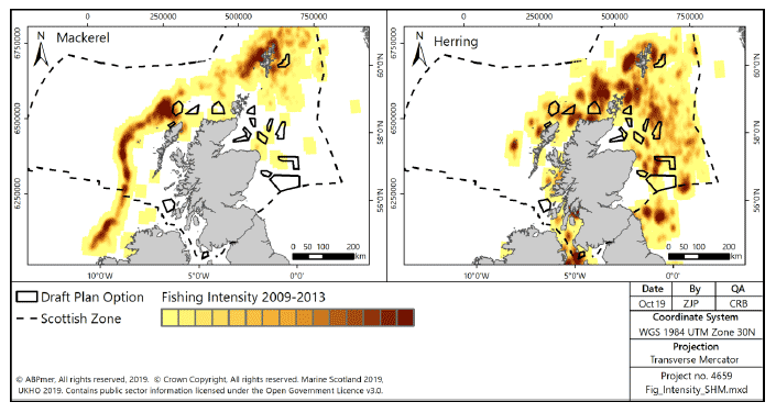 Figure 18 Fishing intensity for over-15m vessels targeting pelagic species (2009-2013)