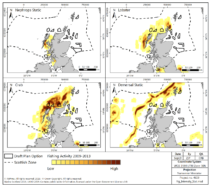 Figure 19 Fishing intensity for over-15m vessels using static gear (2009-2013)