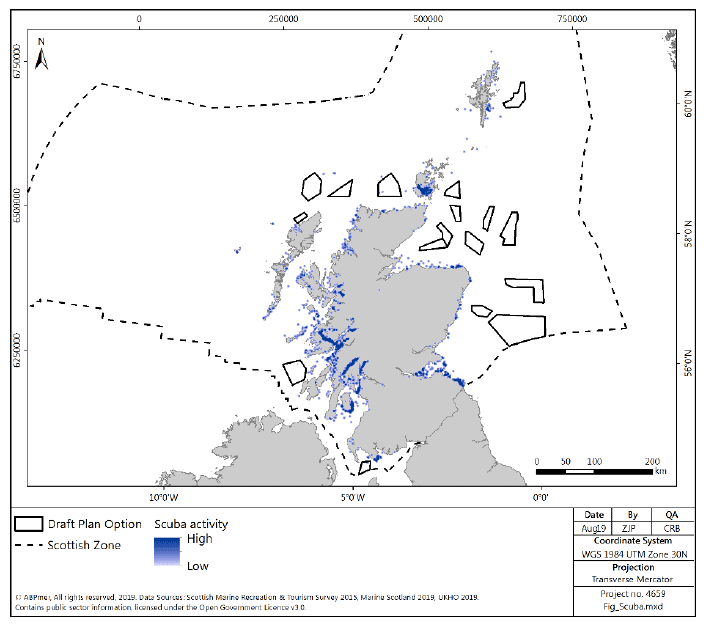 Figure 31 Scuba diving activity density in Scottish waters
