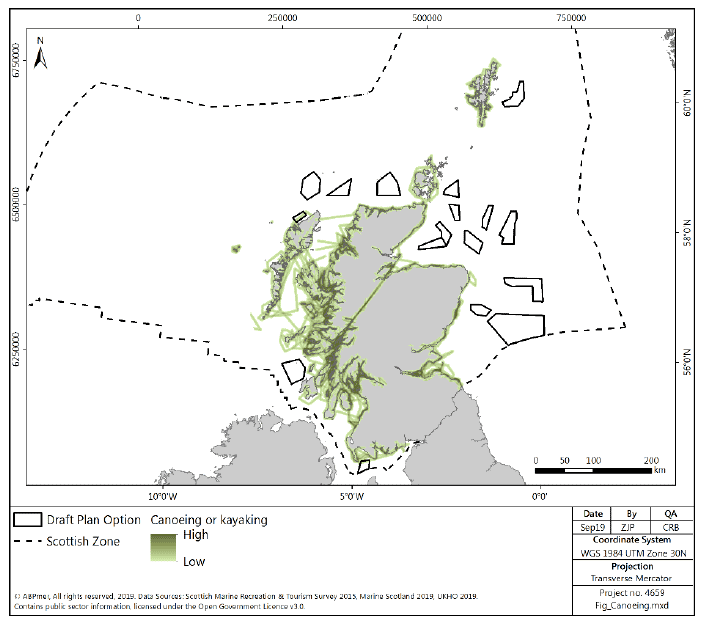 Figure 32 Canoeing and kayaking density in Scottish waters