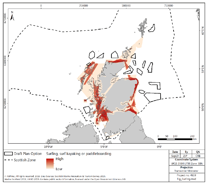 Figure 33 Surfing activity density in Scottish waters