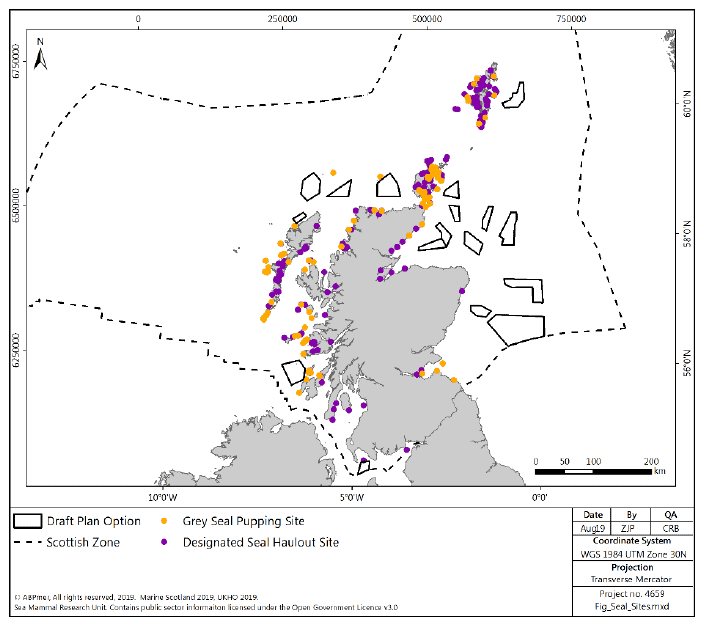 Figure 45 Seal haul out sites and grey seal breeding colonies