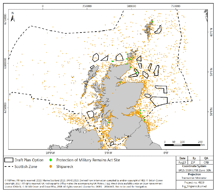 Figure 51 Shipwrecks around the Scottish coast