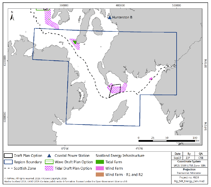 Figure 58 South West region: current, planned and potential future offshore energy generation infrastructure