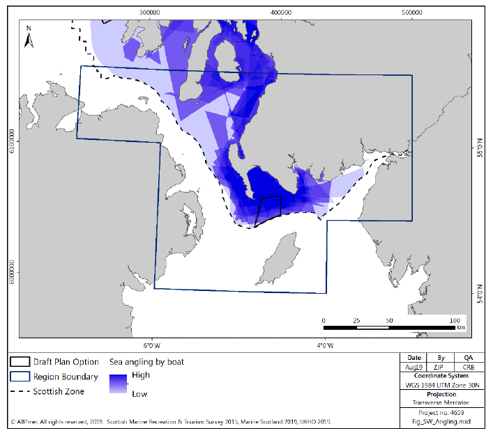 Figure 77 South West region: sea angling (by boat) activity density