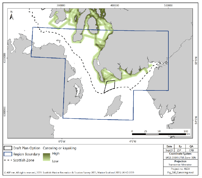 Figure 79 South West region: canoeing or kayaking activity density