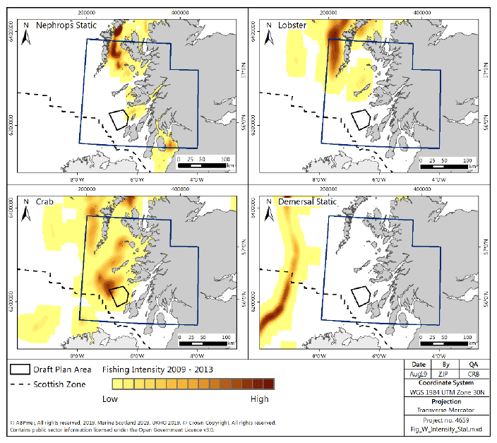 Figure 108 Fishing intensity for over-15m vessels in the West region using static gear (2009-2013)