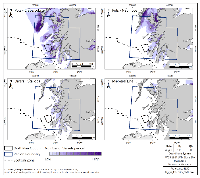 Figure 110 Number of vessels for under-15m vessels in the West region, pots, divers and mackerel lines, from ScotMap