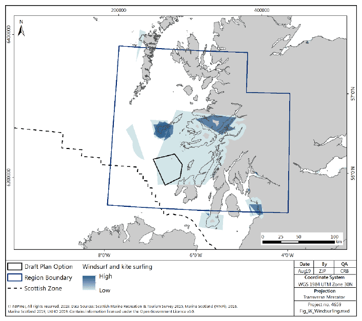 Figure 123 West region: windsurfing and kitesurfing activity density