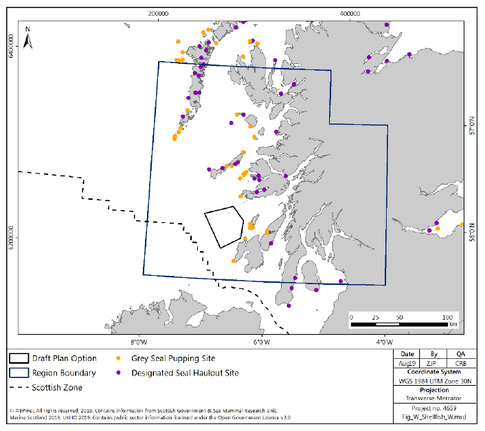 Figure 134 West region: seal haulout sites and grey seal pupping sites