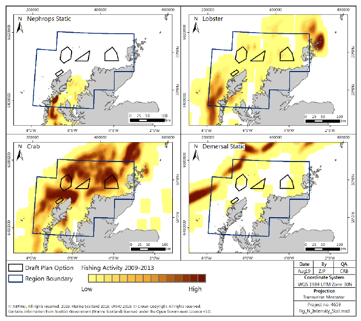 Figure 152 Fishing intensity for over-15m vessels in the North region using static gear (2009-2013)