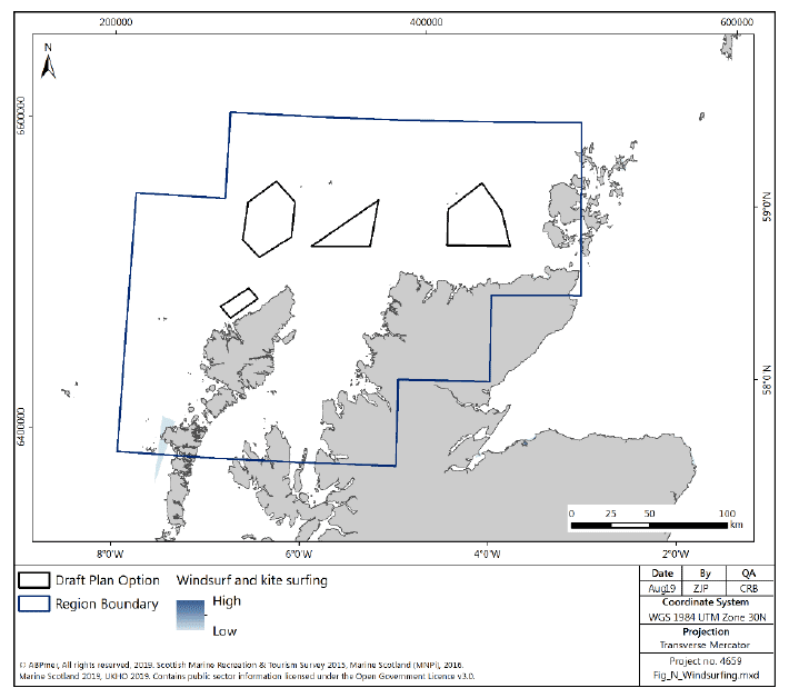 Figure 167 North region: windsurfing and kitesurfing activity density