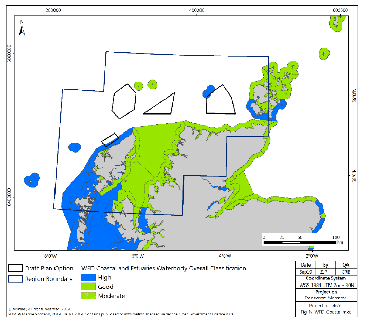 Figure 173 North region: WFD coastal and transitional waterbody classifications