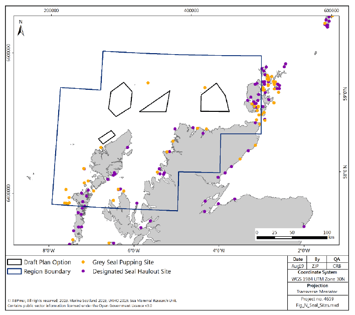 Figure 178 North region: seal haulout sites and grey seal pupping sites