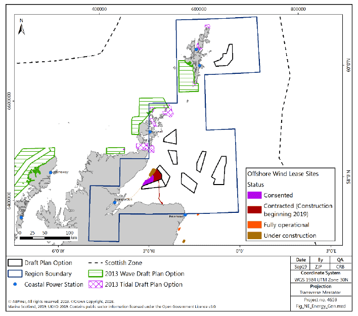 Figure 188 North East region: current, planned and potential future offshore energy generation infrastructure