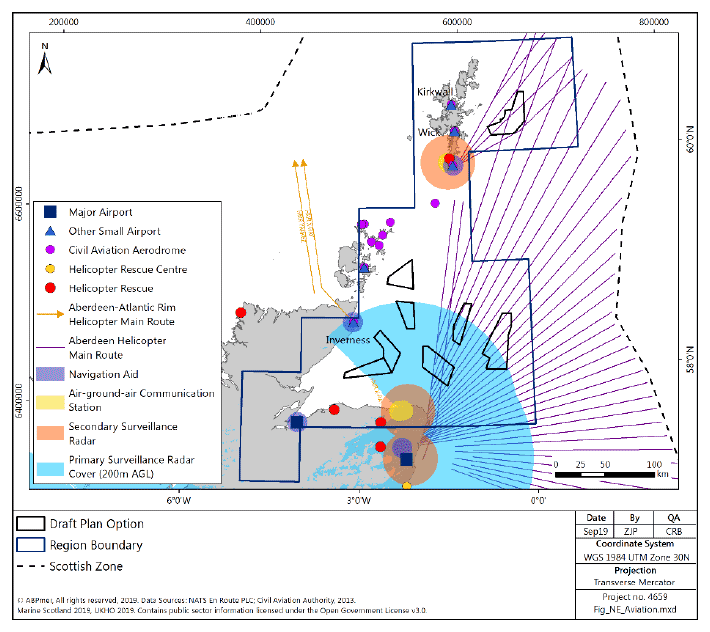 Figure 193 North East region: aviation infrastructure, key routes and radar coverage