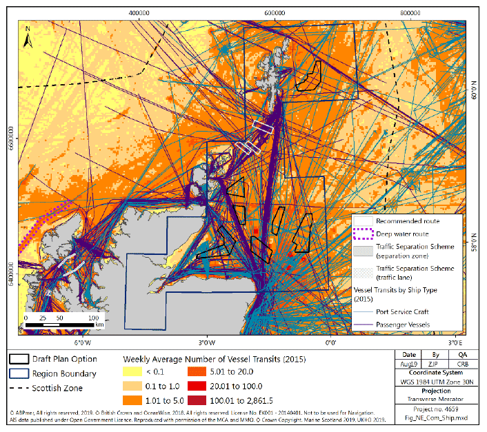 Figure 204 North East region: shipping densities and key routes