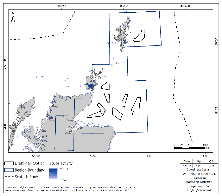 Figure 209 North East region: scuba diving activity density