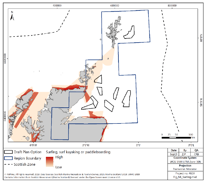 Figure 211 North East region: surfing, surf kayaking and paddleboarding activity density