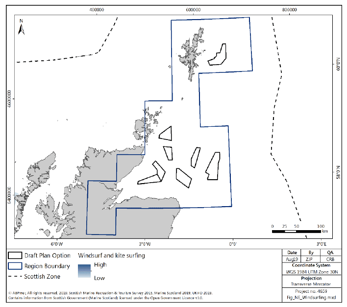 Figure 212 North East region: windsurfing and kitesurfing activity density