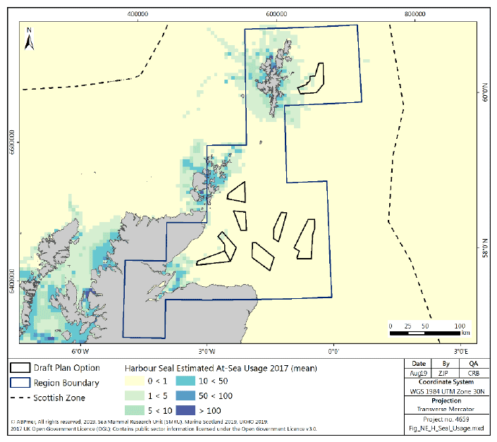 Figure 224 North East region: harbour seal at sea usage