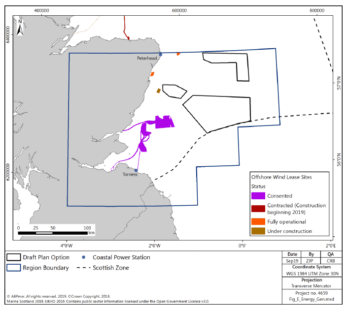 Figure 230 East region: current, planned and potential future offshore energy generation infrastructure